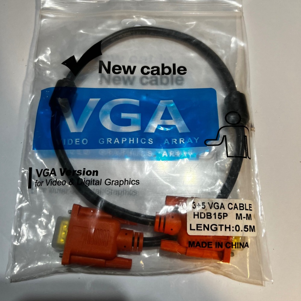 Generic 0.5M VGA Cable Black Orange HDB15P M-M 3+5 Video Graphics Array Cord